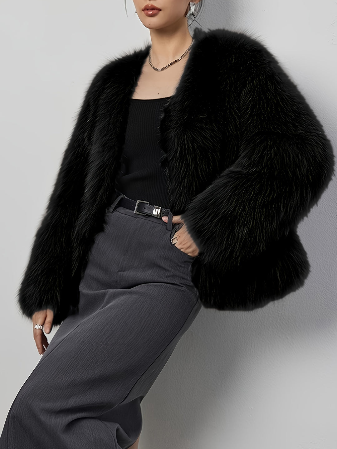 Damen Winterjacke Eleganter Kunstpelzmantel | Mit Kontrastdetails