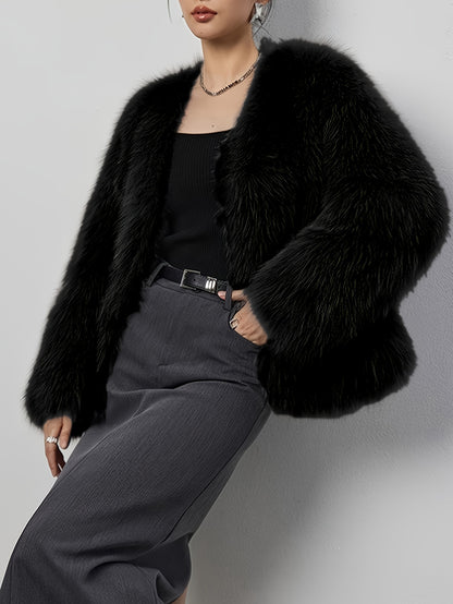 Damen Winterjacke Eleganter Kunstpelzmantel | Mit Kontrastdetails