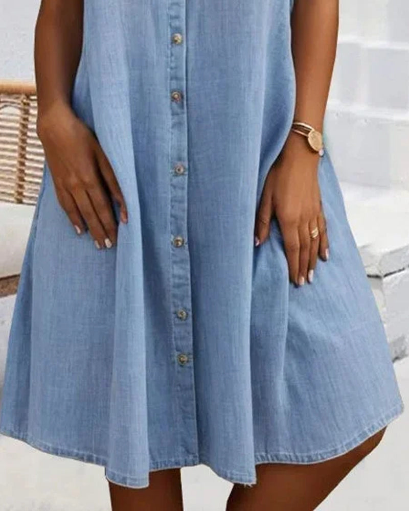 Damen Kleid | Knopfleiste Kragen Taschen