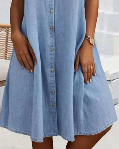 Damen Kleid | Knopfleiste Kragen Taschen