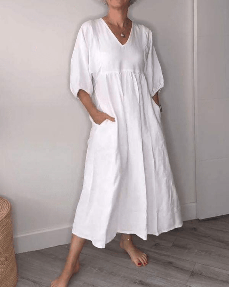 Damen Kleid | V-Ausschnitt Locker Midi