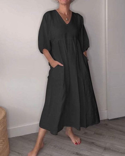 Damen Kleid | V-Ausschnitt Locker Midi