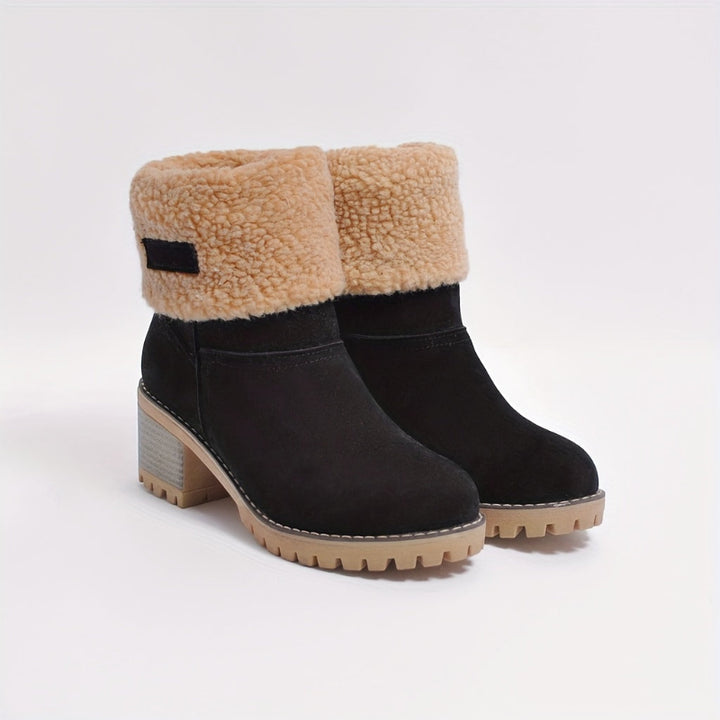 Winterschuhe Damen Stiefel | Umklappbarer Schaft mit Blockabsatz