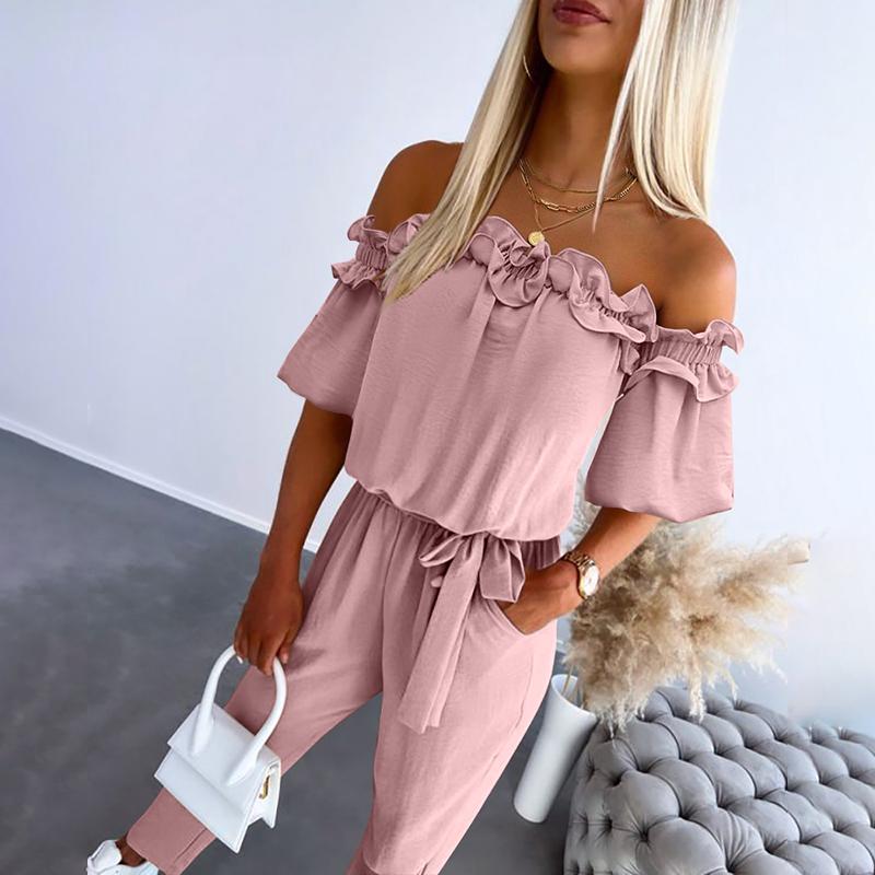 Damen Jumpsuit | Off-Shoulder Rüschen Taille