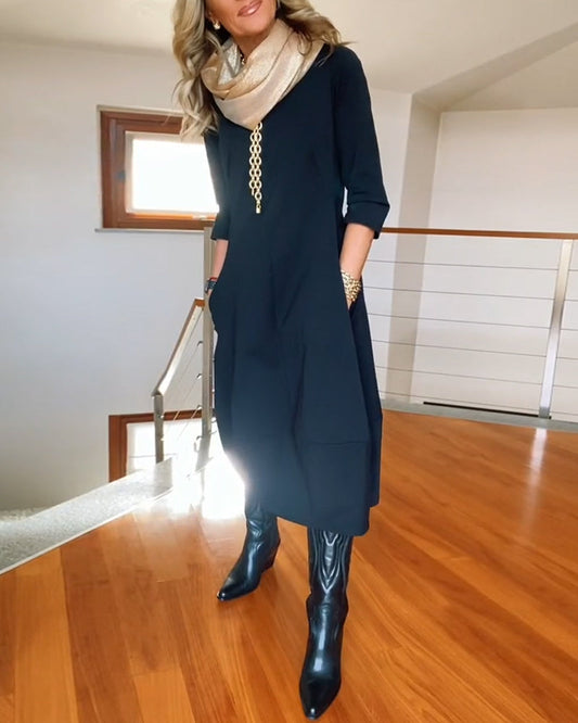 Damen Kleid | Rundhals Langarm Midi