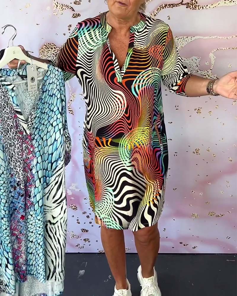 Damen Kleid | Wellenmuster Seitentaschen