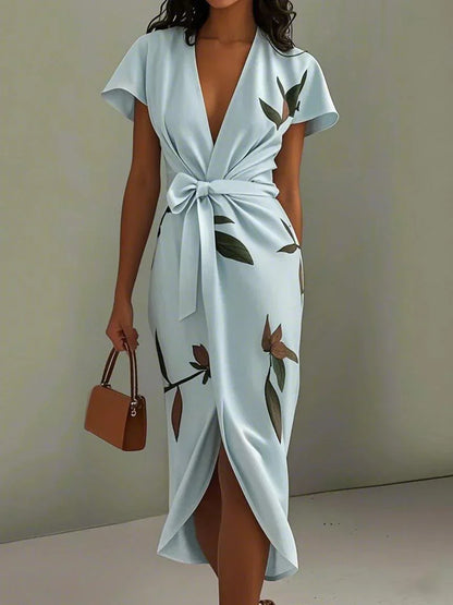 Damen Kleid | Wickel V-Ausschnitt Midi