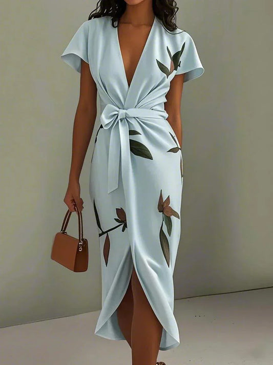 Damen Kleid | Wickel V-Ausschnitt Midi