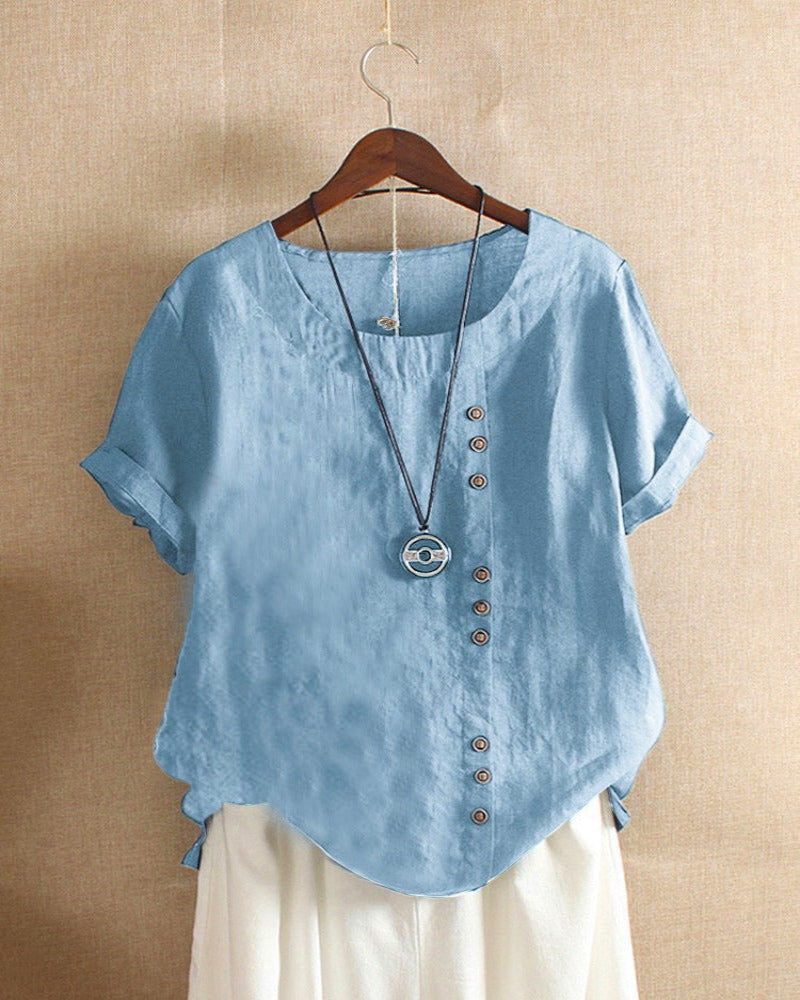 Damenbluse | Kurzarm mit Knopfdetail