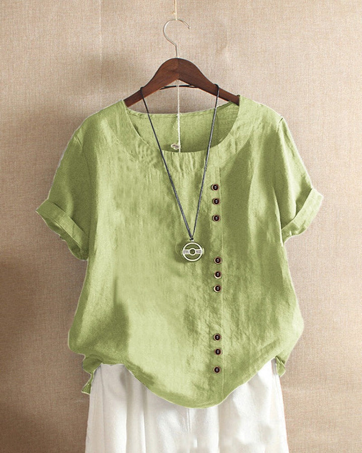 Damenbluse | Kurzarm mit Knopfdetail