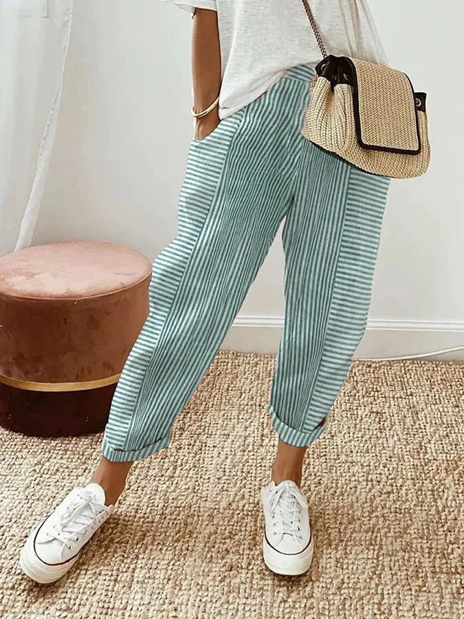 Damen Hosen | Gestreift mit Umschlagsaum