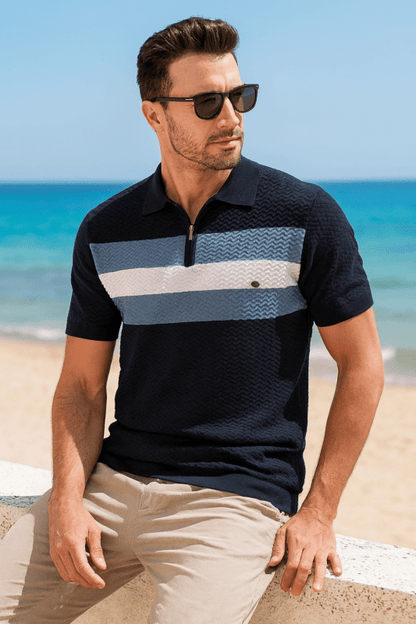 Herren Poloshirt | Reißverschluss Streifendesign