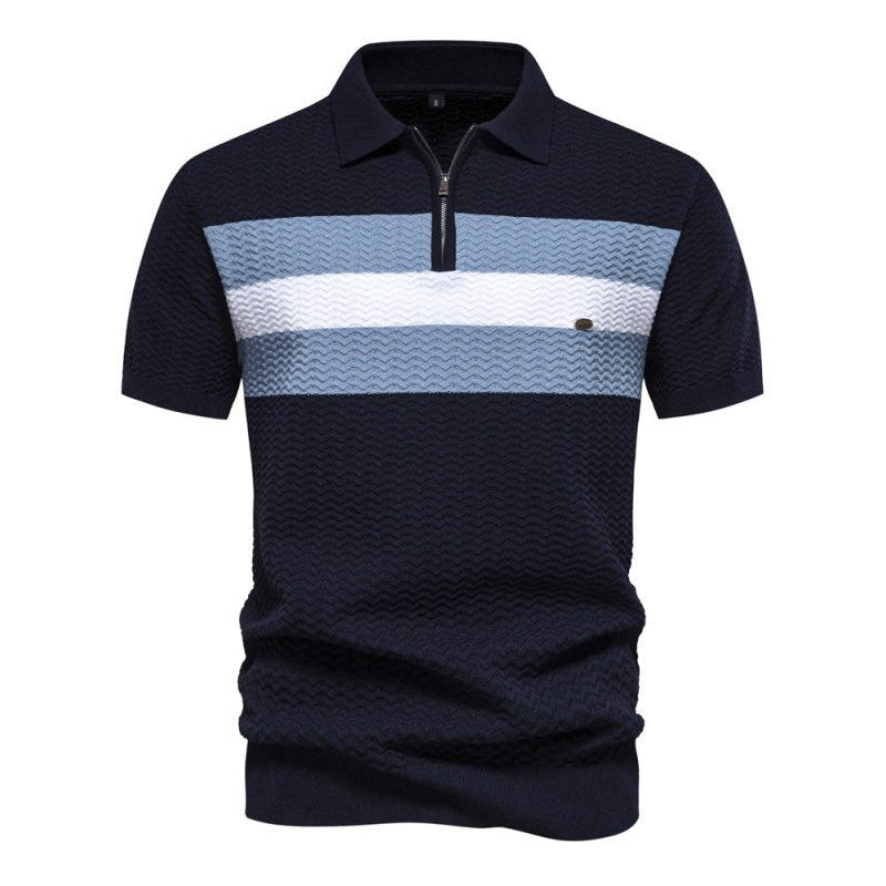 Herren Poloshirt | Reißverschluss Streifendesign