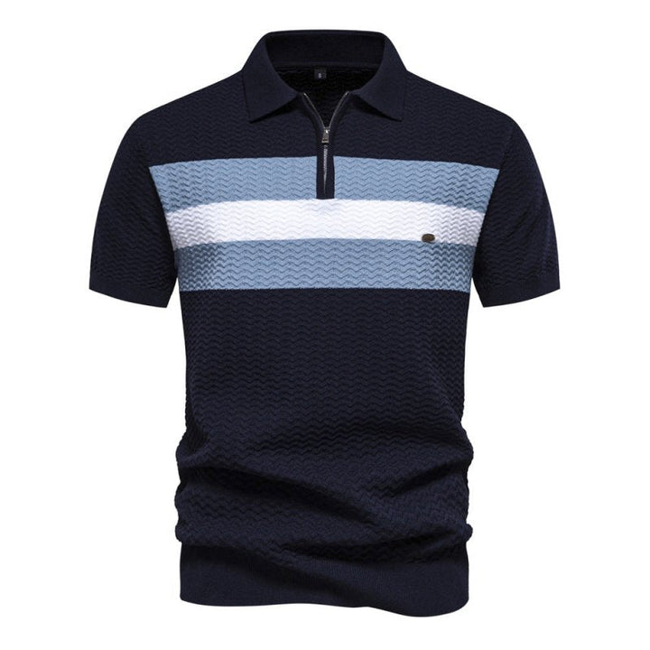 Herren Poloshirt | Reißverschluss Streifendesign