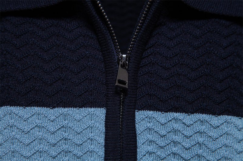 Herren Poloshirt | Reißverschluss Streifendesign
