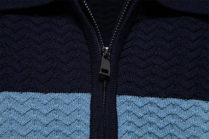 Herren Poloshirt | Reißverschluss Streifendesign