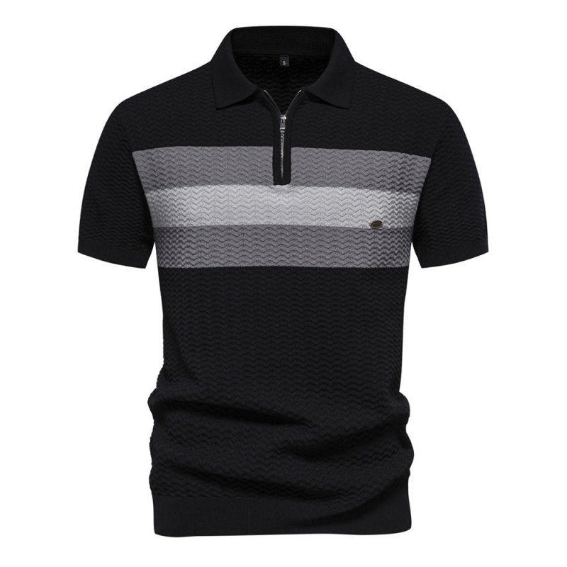 Herren Poloshirt | Reißverschluss Streifendesign
