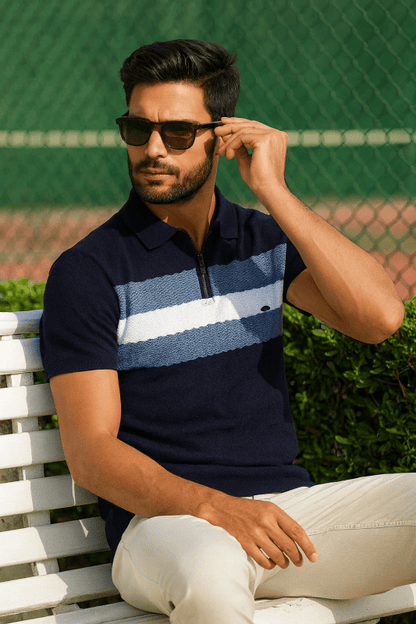 Herren Poloshirt | Reißverschluss Streifendesign