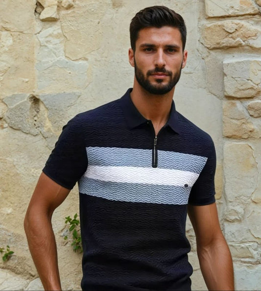 Herren Poloshirt | Reißverschluss Streifendesign