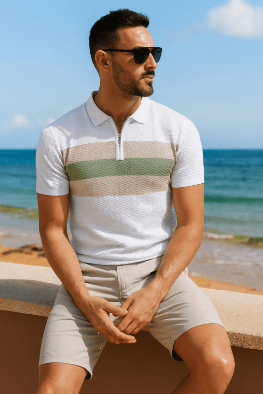 Herren Poloshirt | Reißverschluss Streifendesign