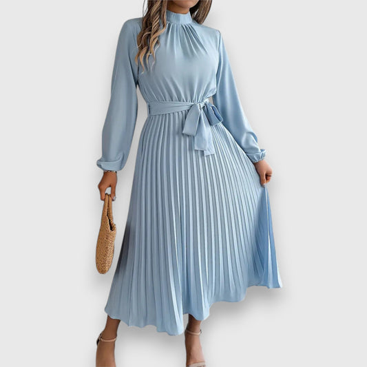 Damen Kleid | Stehkragen Plissee Midi