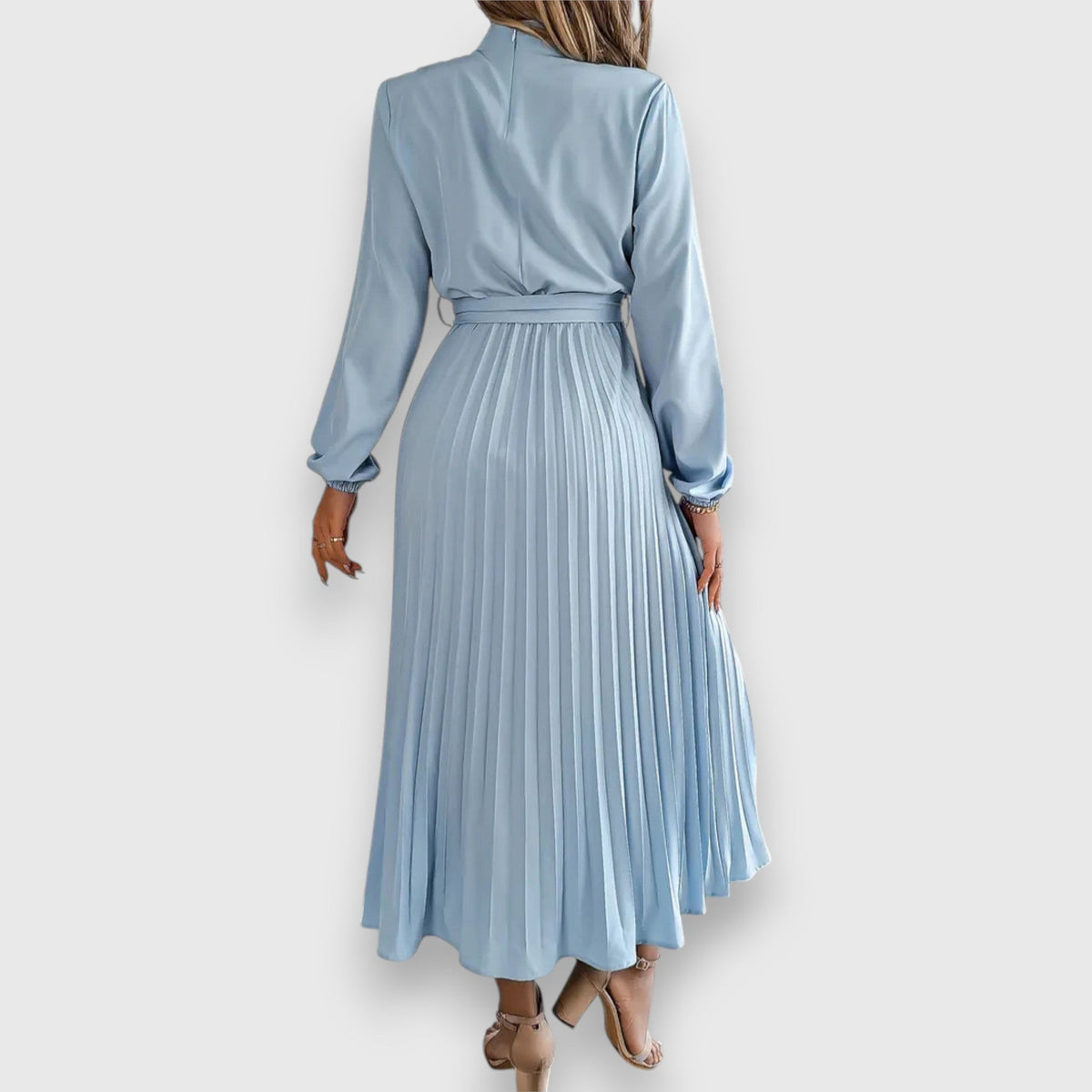 Damen Kleid | Stehkragen Plissee Midi