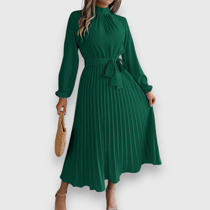 Damen Kleid | Stehkragen Plissee Midi