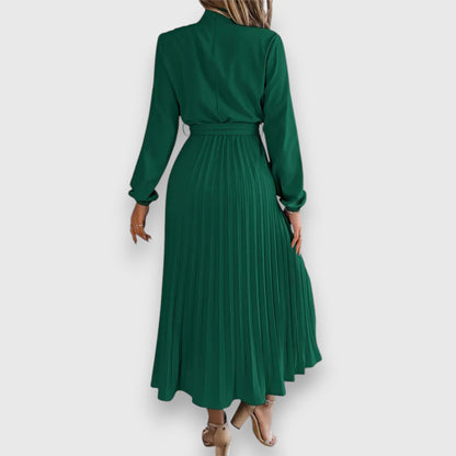 Damen Kleid | Stehkragen Plissee Midi