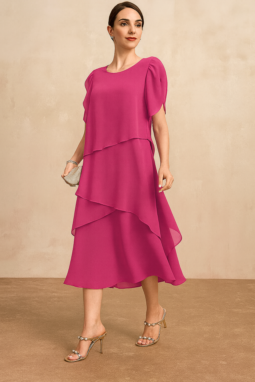 Damen Kleid | Volant Rundhals Midi