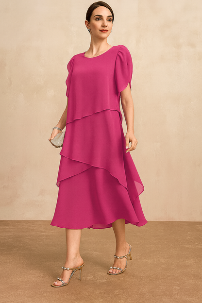 Damen Kleid | Volant Rundhals Midi