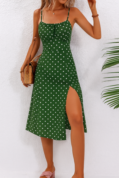 Damen Kleid | Punkte Spaghettiträger Schlitz