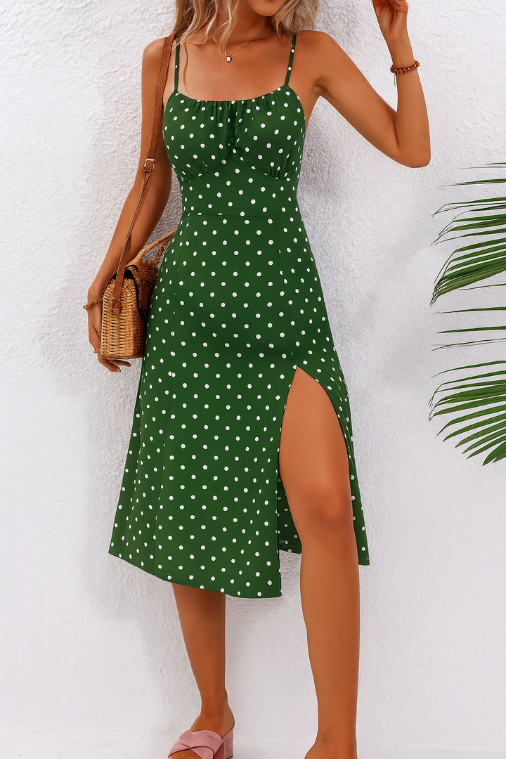 Damen Kleid | Punkte Spaghettiträger Schlitz