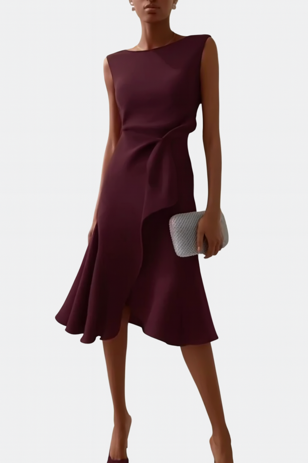 Damen Kleid | Ärmellos Drapiert Midi