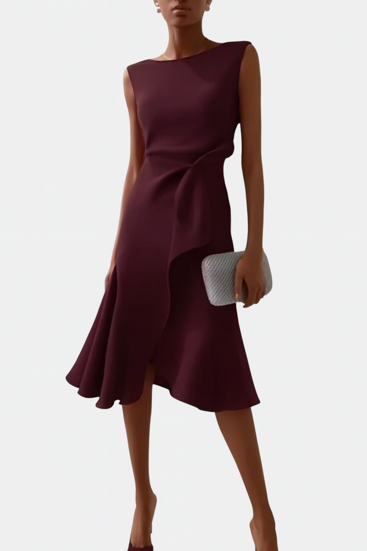 Damen Kleid | Ärmellos Drapiert Midi