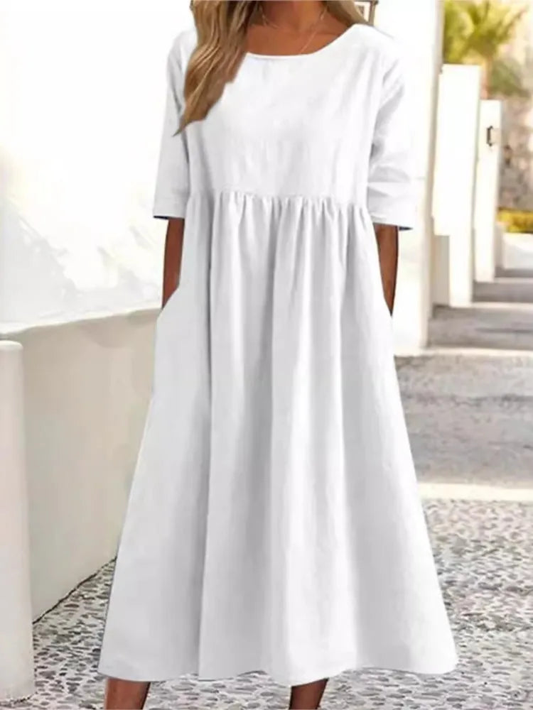 Damen Kleid | Rundhalsausschnitt Lockere Midi