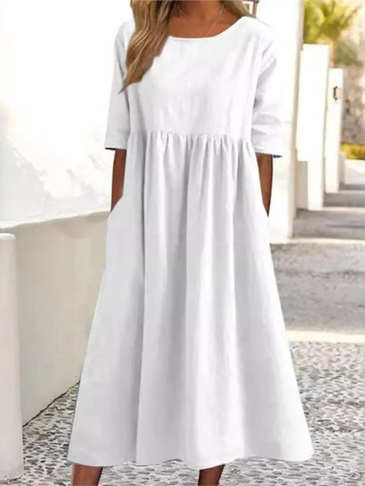 Damen Kleid | Rundhalsausschnitt Lockere Midi