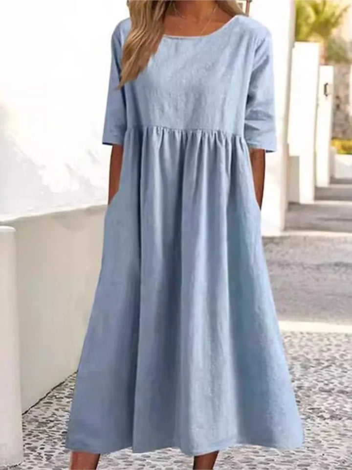 Damen Kleid | Rundhalsausschnitt Lockere Midi