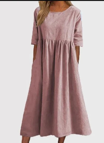 Damen Kleid | Rundhalsausschnitt Lockere Midi