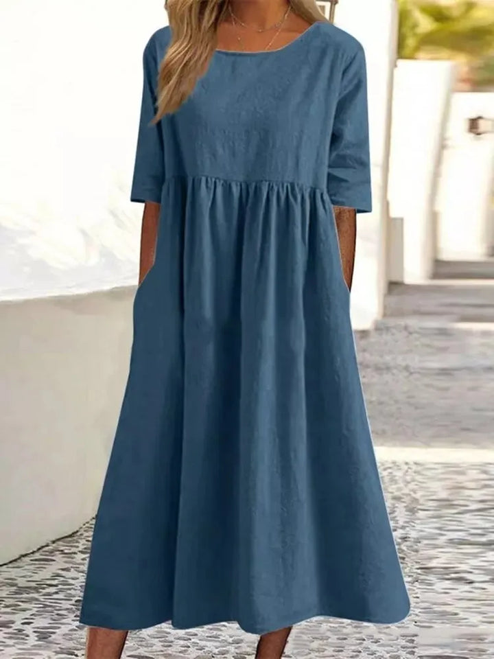 Damen Kleid | Rundhalsausschnitt Lockere Midi