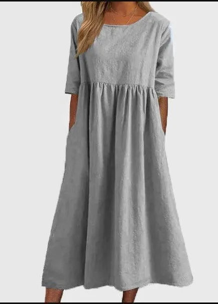 Damen Kleid | Rundhalsausschnitt Lockere Midi