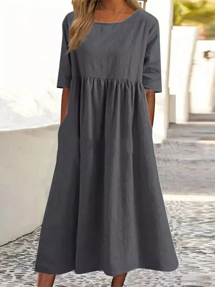 Damen Kleid | Rundhalsausschnitt Lockere Midi