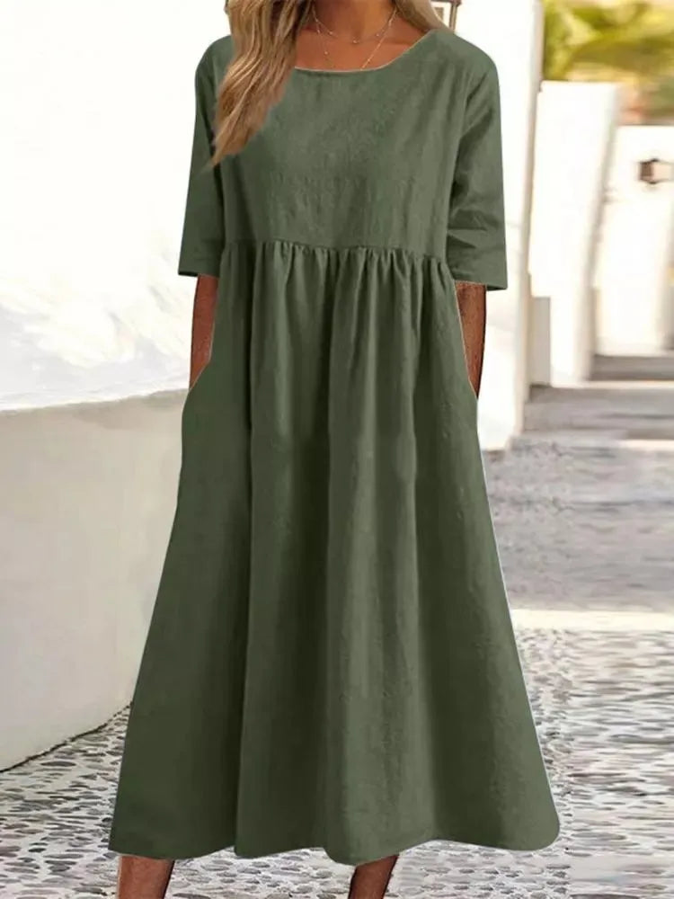 Damen Kleid | Rundhalsausschnitt Lockere Midi