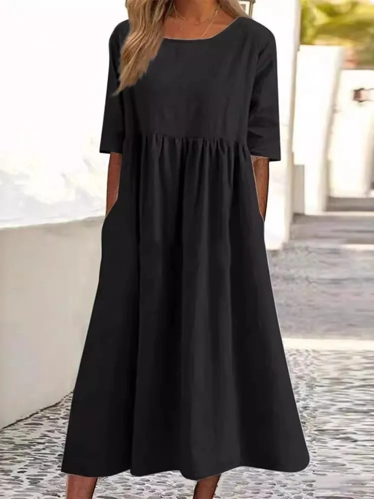 Damen Kleid | Rundhalsausschnitt Lockere Midi