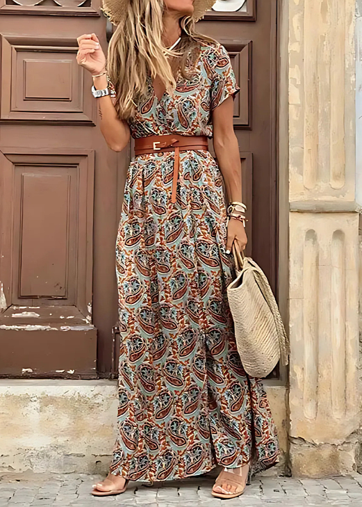 Damen Kleid | Boho V-Ausschnitt Schlitz Maxi