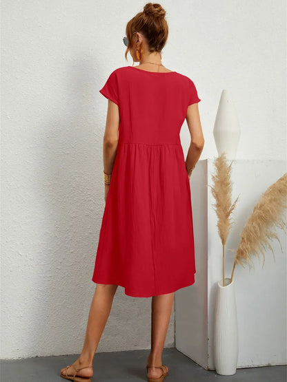 Damen Kleid | Kurzarm Rundhals Midi