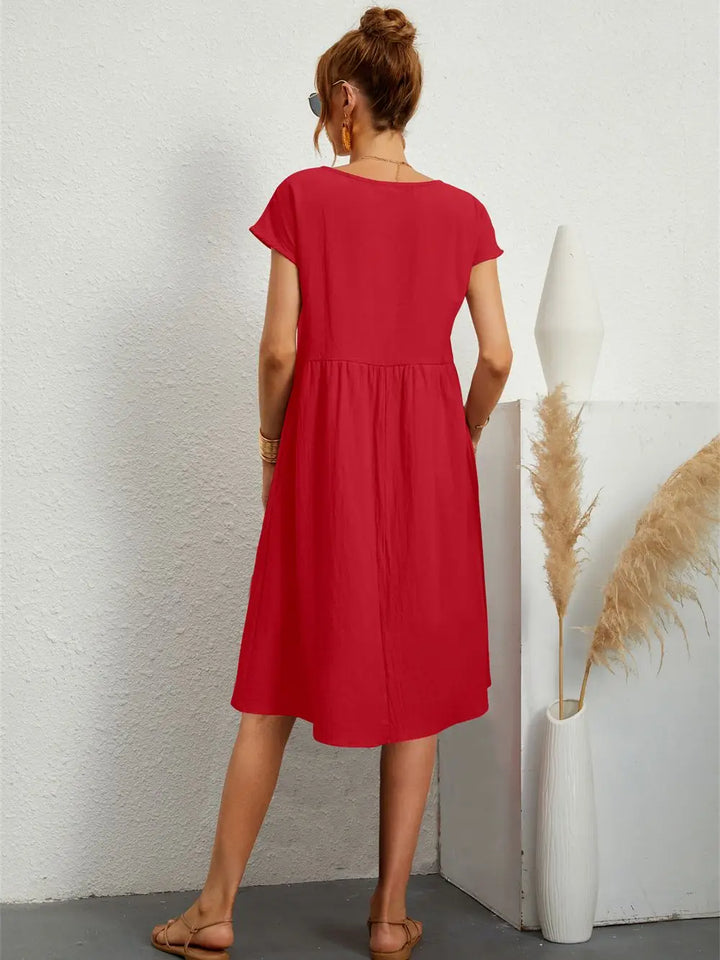 Damen Kleid | Kurzarm Rundhals Midi
