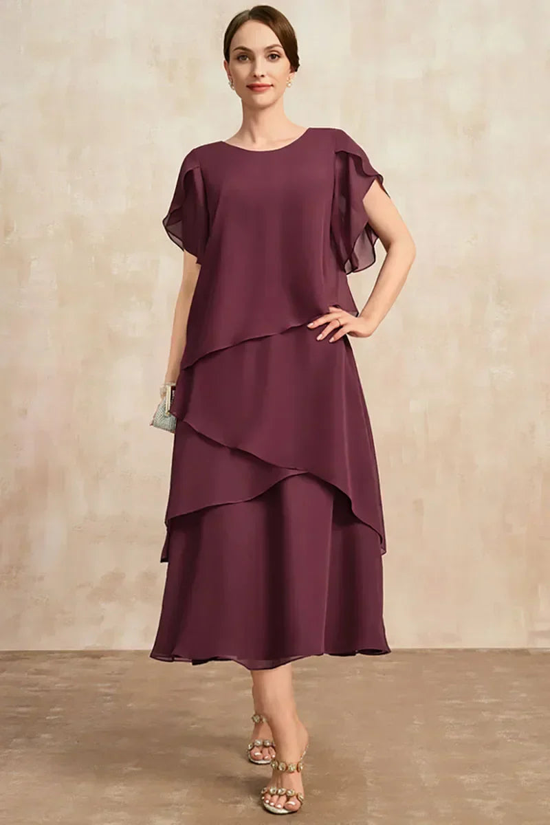 Damen Kleid | Volant Rundhals Midi