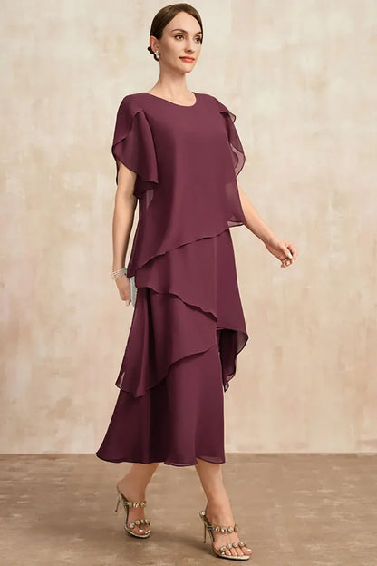 Damen Kleid | Volant Rundhals Midi