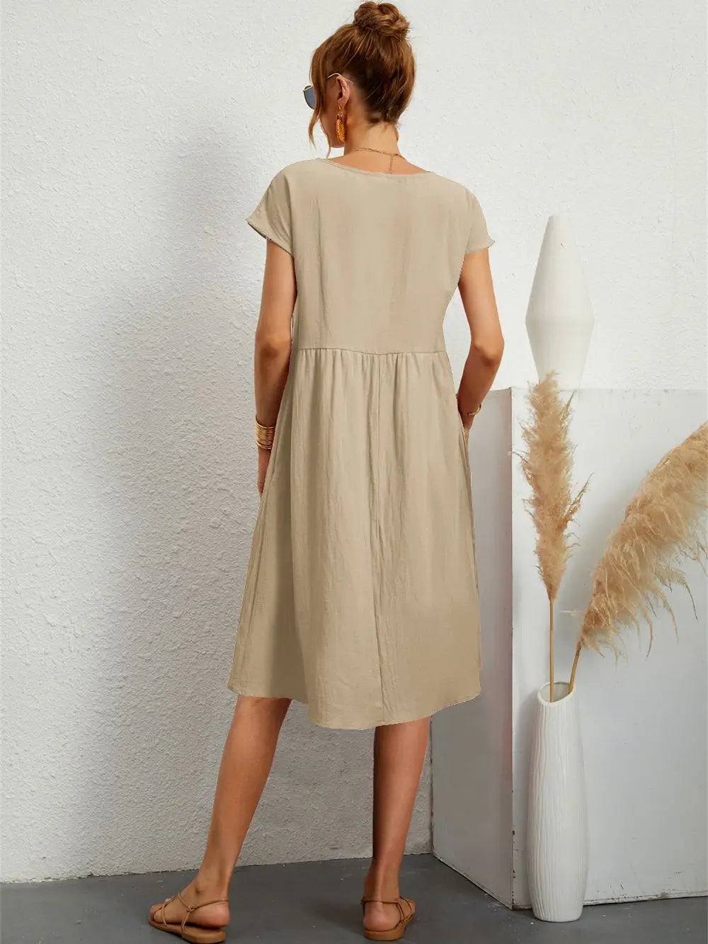 Damen Kleid | Kurzarm Rundhals Midi