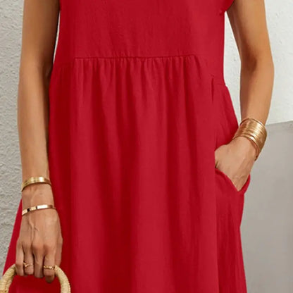 Damen Kleid | Kurzarm Rundhals Midi